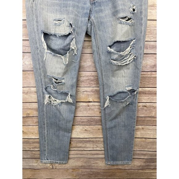 American Eagle Womens 0 Tomgirl Jeans Destroyed Boho Button Fly Denim Holes - Picture 4 of 11